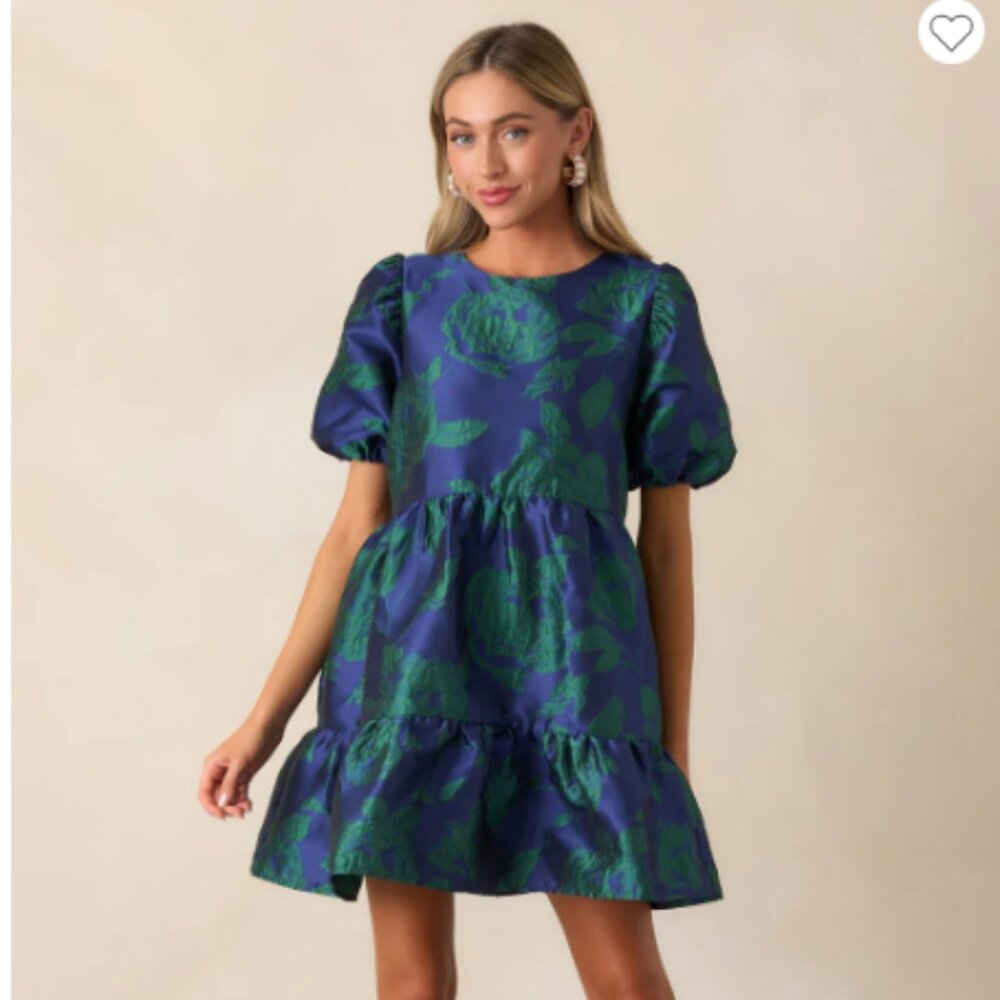 Making it Shine Midnight Blue Floral Mini Dress